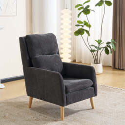 Modern Linen Accent Chair with Wooden Frame, Grey - thumbnail 7