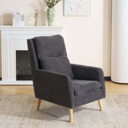 Modern Linen Accent Chair with Wooden Frame, Grey - thumbnail 9