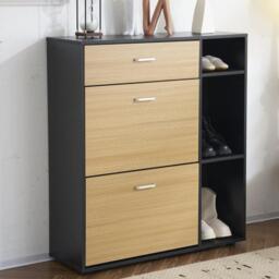 Heritage Black+Oak Shoe Storage Cabinet Shoe Rack Organizer With Drawer - thumbnail 2