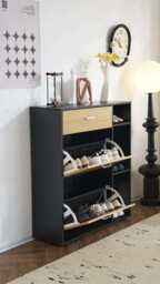 Heritage Black+Oak Shoe Storage Cabinet Shoe Rack Organizer With Drawer - thumbnail 8
