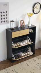 Heritage Black+Oak Shoe Storage Cabinet Shoe Rack Organizer With Drawer - thumbnail 3