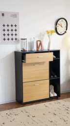 Heritage Black+Oak Shoe Storage Cabinet Shoe Rack Organizer With Drawer - thumbnail 4