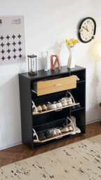 Heritage Black+Oak Shoe Storage Cabinet Shoe Rack Organizer With Drawer - thumbnail 7