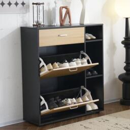Heritage Black+Oak Shoe Storage Cabinet Shoe Rack Organizer With Drawer - thumbnail 1