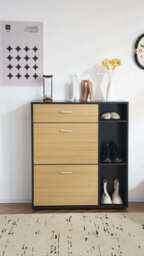 Heritage Black+Oak Shoe Storage Cabinet Shoe Rack Organizer With Drawer - thumbnail 5