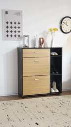 Heritage Black+Oak Shoe Storage Cabinet Shoe Rack Organizer With Drawer - thumbnail 6