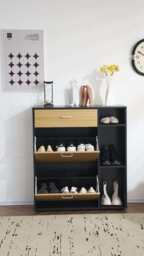 Heritage Black+Oak Shoe Storage Cabinet Shoe Rack Organizer With Drawer - thumbnail 9