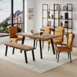 Belluno 160-190cm Extending Dining Table Set With 4 Chairs And Bench, Mustard - thumbnail 3