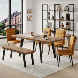 Belluno 160-190cm Extending Dining Table Set With 4 Chairs And Bench, Mustard - thumbnail 2