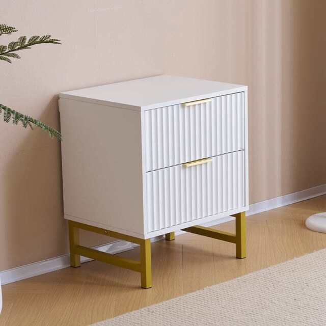 Mercury Ridged 2 Drawers Storage Bedside Table, One Bedside Table - image 1