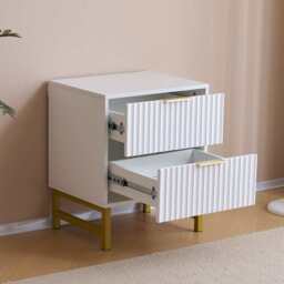 Mercury Ridged 2 Drawers Storage Bedside Table, One Bedside Table - thumbnail 3