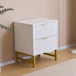 Mercury Ridged 2 Drawers Storage Bedside Table, One Bedside Table - thumbnail 1