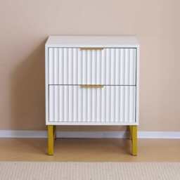 Mercury Ridged 2 Drawers Storage Bedside Table, One Bedside Table - thumbnail 2