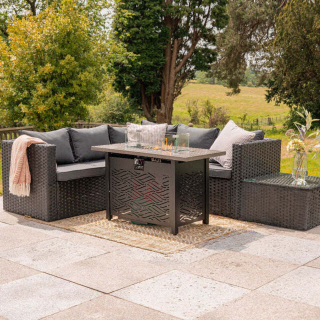Vancouver Black 5‑Seater Outdoor Sofa Set with Fire Pit Table and Rain cover - image 1