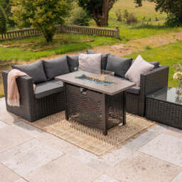 Vancouver Black 5‑Seater Outdoor Sofa Set with Fire Pit Table and Rain cover - thumbnail 2