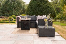 Vancouver Black 5‑Seater Outdoor Sofa Set with Fire Pit Table and Rain cover - thumbnail 4
