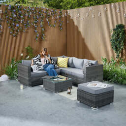 Vancouver Steel Frame 6‑Seater Corner Sofa Set with Ice Bucket Coffee Table, Grey - thumbnail 9
