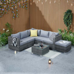 Vancouver Steel Frame 6‑Seater Corner Sofa Set with Ice Bucket Coffee Table, Grey - thumbnail 7