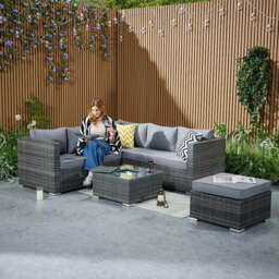Vancouver Steel Frame 6‑Seater Corner Sofa Set with Ice Bucket Coffee Table, Grey - thumbnail 5