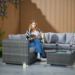 Vancouver Steel Frame 6‑Seater Corner Sofa Set with Ice Bucket Coffee Table, Grey - thumbnail 8