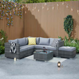 Vancouver Steel Frame 6‑Seater Corner Sofa Set with Ice Bucket Coffee Table, Grey - thumbnail 1