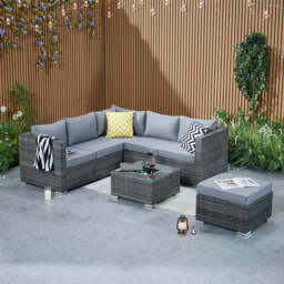 Vancouver Steel Frame 6‑Seater Corner Sofa Set with Ice Bucket Coffee Table, Grey - thumbnail 2