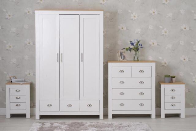 Heritage 4 Piece Bedroom Wardrobe Chest Set With Bedside Tables, White