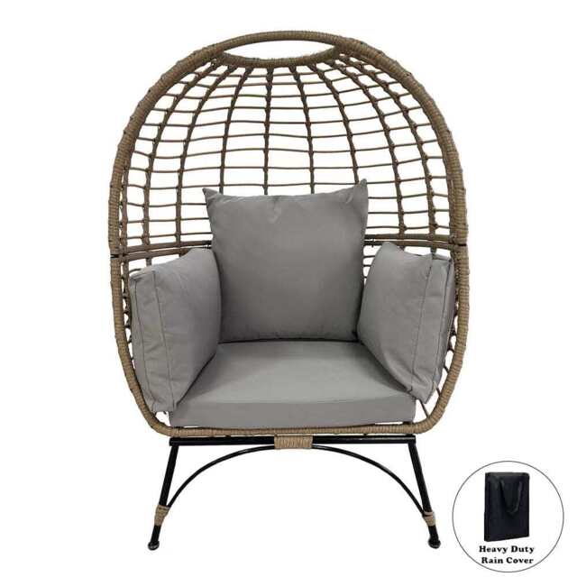 Bradway KD Leisure Standing Chair Rattan Outdoor Egg Chair In Yellow, With Rain Cover - image 1