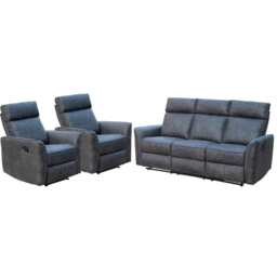 Leathaire Grey Manual Recliner Sofa / Armchair Set, 3 Seater + 2 Armchairs - thumbnail 2