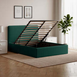 Elvie Ottoman Storage Pneumatic Lift Up Bed Frame Double or King Bed, Double / Emerald Green Velvet - thumbnail 1
