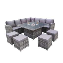 Rosen 11 Seater Rattan Garden Furniture Fire Pit Dining Corner Sofa Cube Set, Grey / With Rain Cover - thumbnail 8