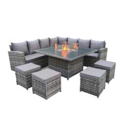 Rosen 11 Seater Rattan Garden Furniture Fire Pit Dining Corner Sofa Cube Set, Grey / With Rain Cover - thumbnail 7