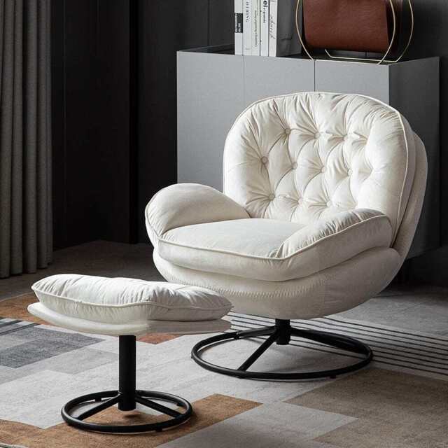 Sol Swivel Chair With Footstool, Beige - image 1