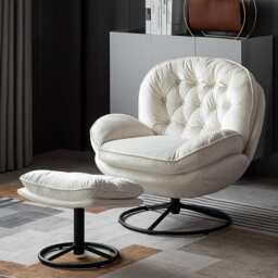 Sol Swivel Chair With Footstool, Beige - thumbnail 1