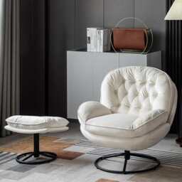 Sol Swivel Chair With Footstool, Beige - thumbnail 3