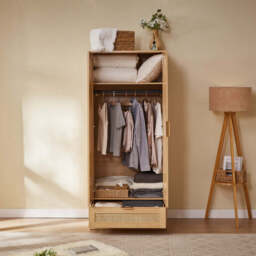 Boho 4-Piece Rattan Bedroom Set with 2 Door Wardrobe and 6-Drawer Chest and Bedside Cabinets - thumbnail 4
