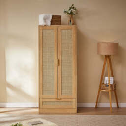 Boho 4-Piece Rattan Bedroom Set with 2 Door Wardrobe and 6-Drawer Chest and Bedside Cabinets - thumbnail 3