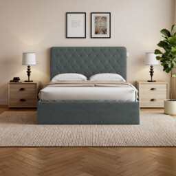 Pneumatic Velvet Bed Ottoman Storage Bed Double / King Bed Lift Up Storage Bed Frame with Tufted Headboard, King / Grey