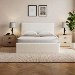 Elvie Ottoman Storage Pneumatic Lift Up Bed Frame Double or King Bed, Double / Beige Boucle - thumbnail 3