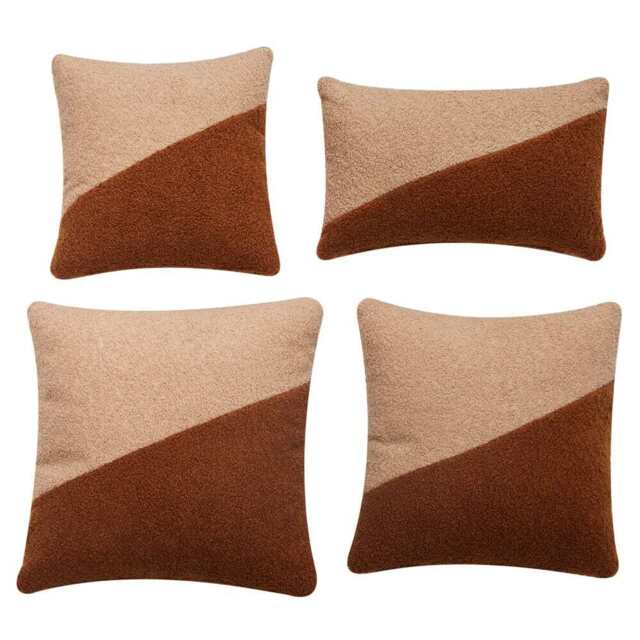 Birchcraft Teddy Fleece 4 Piece Indoor Soft Throw Pillow Set Scatter Cushions, Brown And Beige