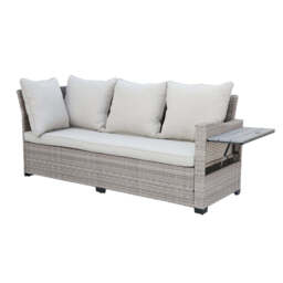 Galle Right Facing 9 Seater Garden Furniture Corner Sofa Fire Pit Set With Foldable Side Tables, Natural - thumbnail 7