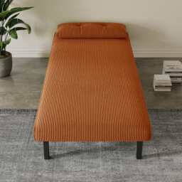 Jola Corduroy Foldable Sofa Bed With Metal Legs And Pillow, Orange / Single - thumbnail 3