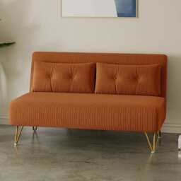 Jola Corduroy Foldable Sofa Bed With Metal Legs And Pillow, Orange / Single - thumbnail 4