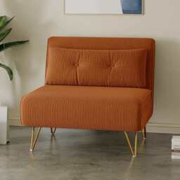 Jola Corduroy Foldable Sofa Bed With Metal Legs And Pillow, Orange / Single - thumbnail 1