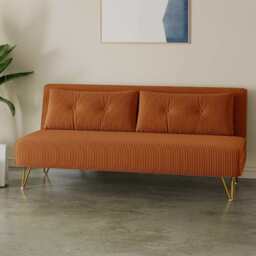 Jola Corduroy Foldable Sofa Bed With Metal Legs And Pillow, Orange / Single - thumbnail 6