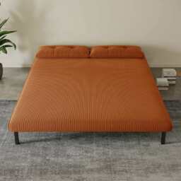 Jola Corduroy Foldable Sofa Bed With Metal Legs And Pillow, Orange / Single - thumbnail 7