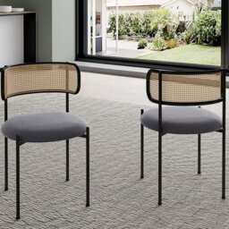 Set Of 2 Boho Velvet Dining Chair With Curved Rattan Backrest - thumbnail 2