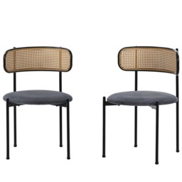 Set Of 2 Boho Velvet Dining Chair With Curved Rattan Backrest - thumbnail 3