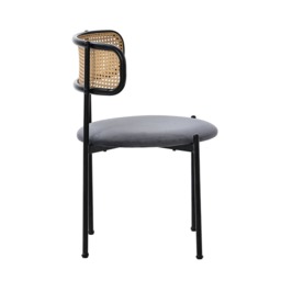 Set Of 2 Boho Velvet Dining Chair With Curved Rattan Backrest - thumbnail 6