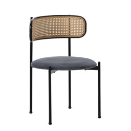 Set Of 2 Boho Velvet Dining Chair With Curved Rattan Backrest - thumbnail 4